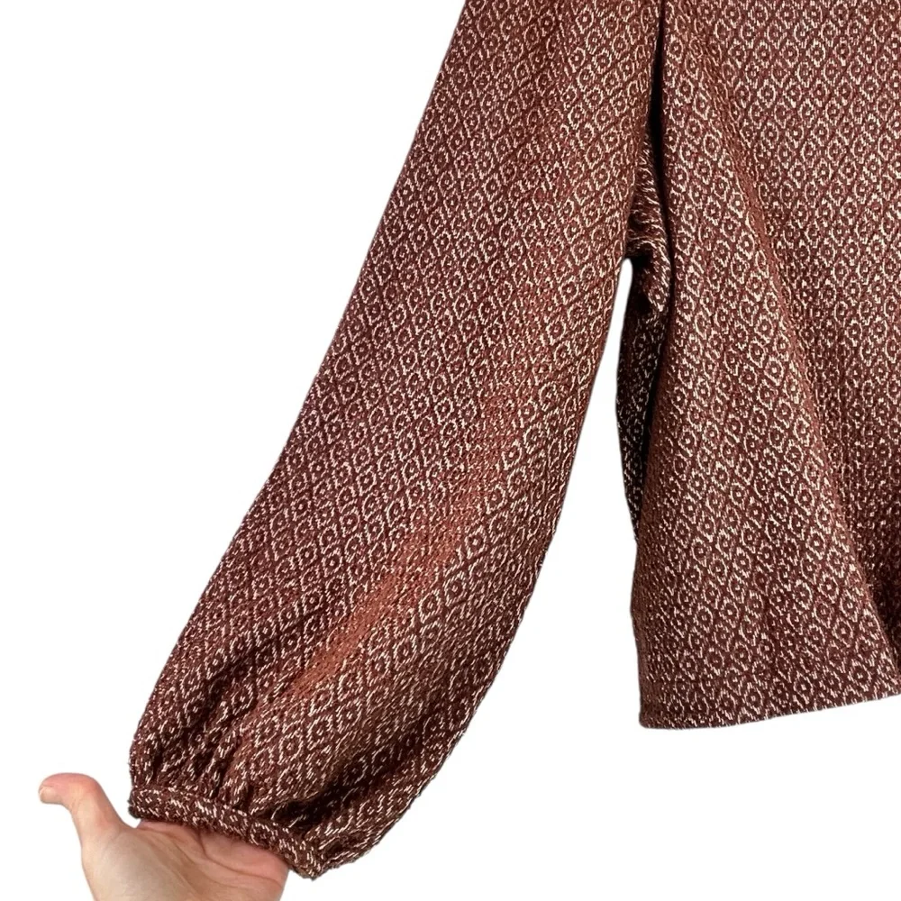 Madewell Jacquard Puff-Sleeve Top Square Neck  Dark Merlot Brown Sz XL